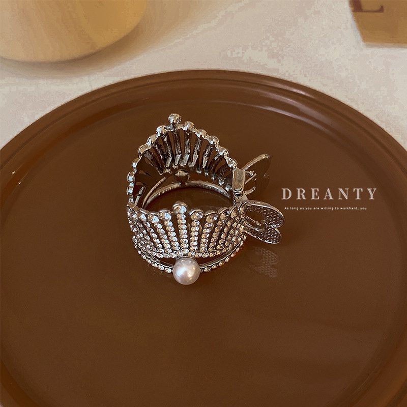 Kẹp Tóc Đuôi Ngựa Hình Vương Miện Bằng Kim Loại Đính Hạt Ngọc Trai Thời Trang