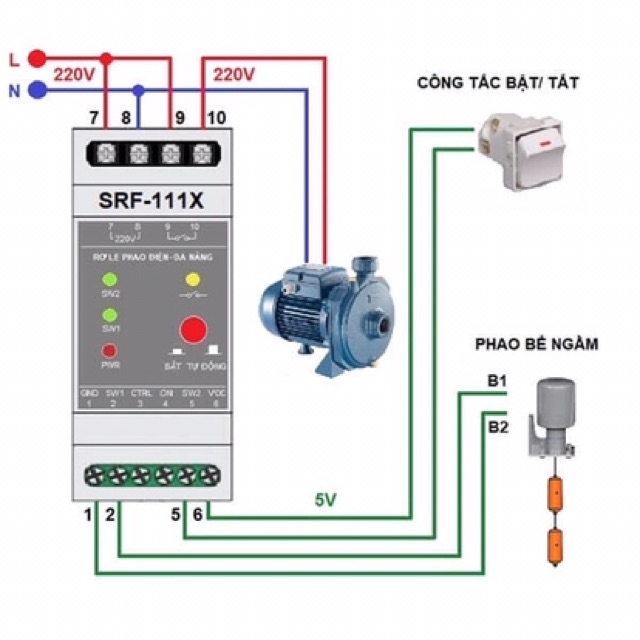 Rơ le an toàn đa năng, bộ chuyển nguồn 12V công suất lớn tới 1200W cho phao điện SRF-111X