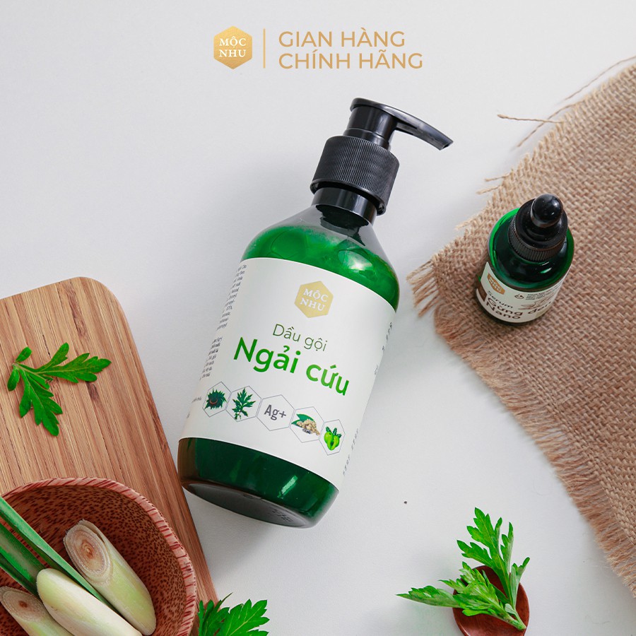 Bộ Đôi Dầu Gội Ngải Cứu + Serum Gừng Đen Nano Mộc Nhu - Dứt Điểm Gàu Ngứa, Nấm Da Đầu (Gội 300ml, Serum 30ml)