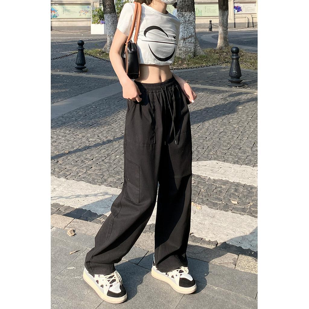 「 WELOVE1 」Quần ống rộng Lưng Cao Màu Trơn Nhiều Màu Sắc Thời Trang Mùa Hè Phong Cách Hàn Quốc Cho Nữ
