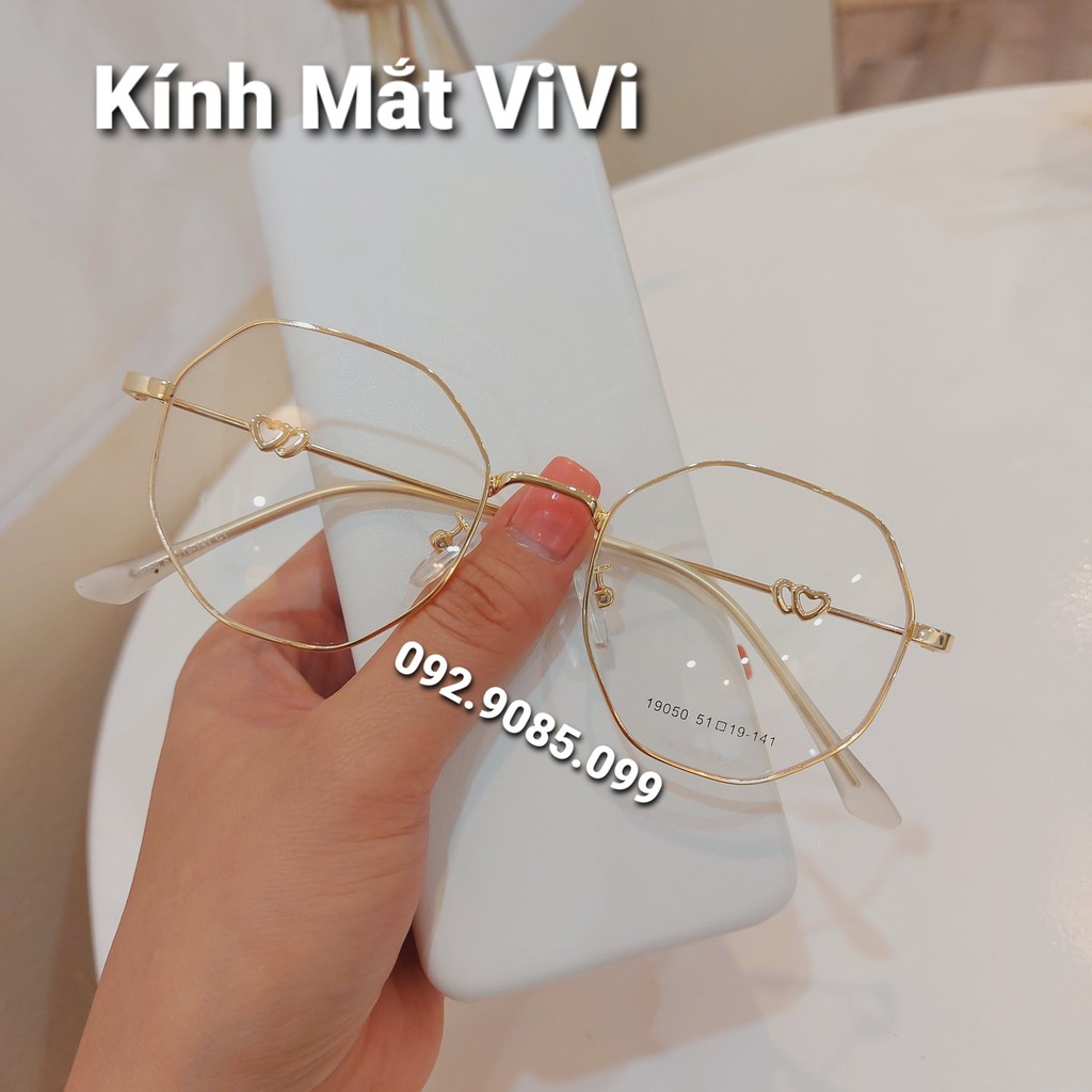 Gọng kính cận dáng vuông lục giác trái tim nam nữ V19050 chất liệu kim loại, Nhận cắt cận viễn loạn Kính mắt ViVi