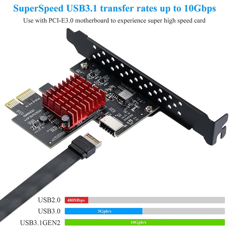 Thẻ Mở Rộng USB 3.1 GEN2 Type-C 10Gbps PCI Express 3.0 1X Sang 20Pin Cho Windows 10 / 8