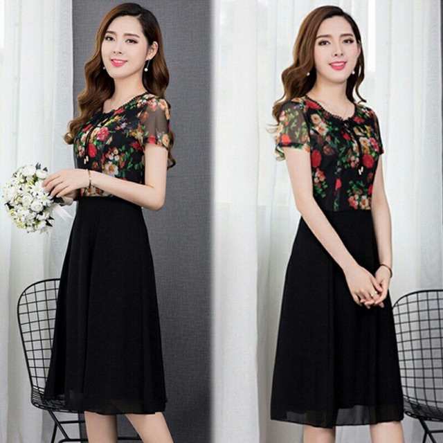 🌹Đầm xoè cao cấp in hoa 3D sắc sảo M,L,XL,XXL,XXXL kèm ảnh thật