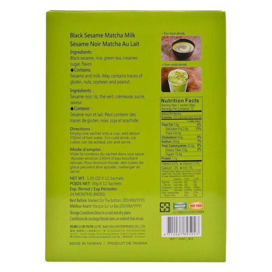 ( Bán sỉ ) Thùng 12 hộp Bột trà sữa Sunway vị Trà xanh & Mè đen hộp 360gr (12 gói)