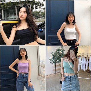 Áo croptop hai dây cuốn biên thun gân mát mẻ