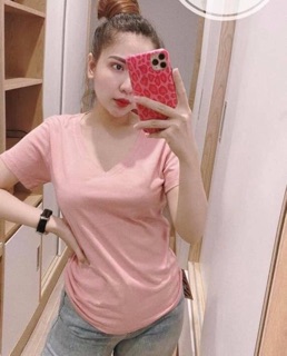 Áo phông cổ tim cộc tay cho nữ