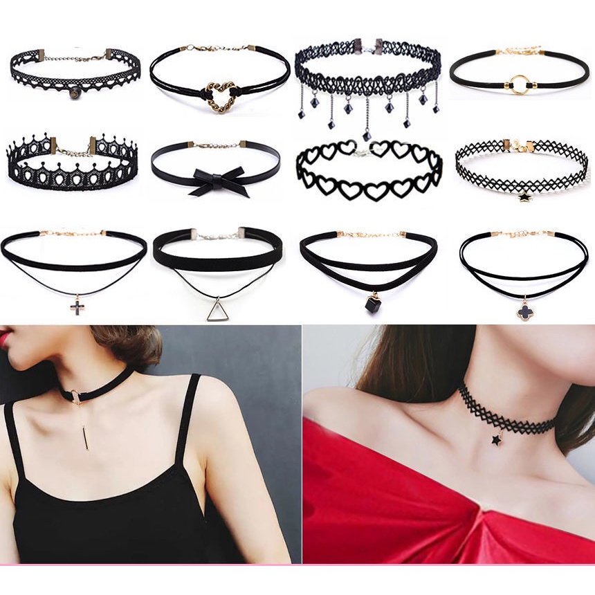 Vòng cổ Ren Đen Mặt Ngôi Sao Phong Cách Hàn Quốc