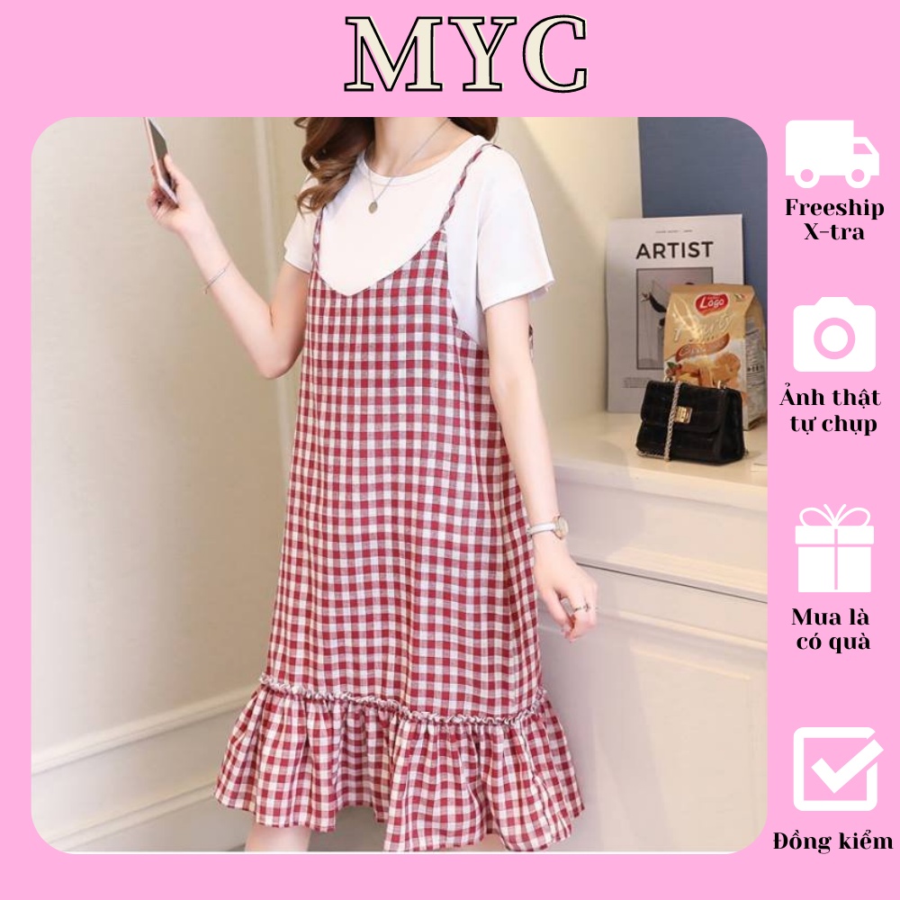 Váy Giả Yếm Thô Kẻ Đỏ Đuôi Cá 1181