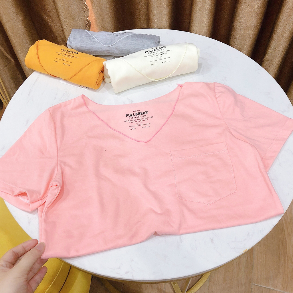 [Mã 11FASHIONSALE1 giảm 10k đơn 50k] Áo thun cổ tim túi nữ trơn nhiều màu chất vải đẹp mịn form vừa đẹp | BigBuy360 - bigbuy360.vn