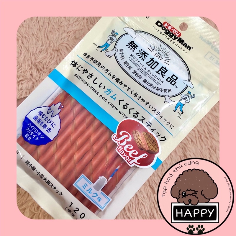 Que gặm xoắn DoggyMan cho chó vị phô mai, sữa, bò 120gr / Bánh thưởng thanh dài Doggy Man cho cún 120g [Ảnh thật]