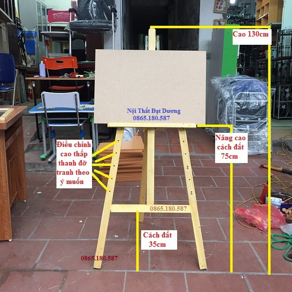 Giá vẽ tranh ảnh màu vàng cao 130cm kèm bảng vẽ 40x60cm điều chỉnh cao thấp Đạt Dương cho thuê giá rẻ