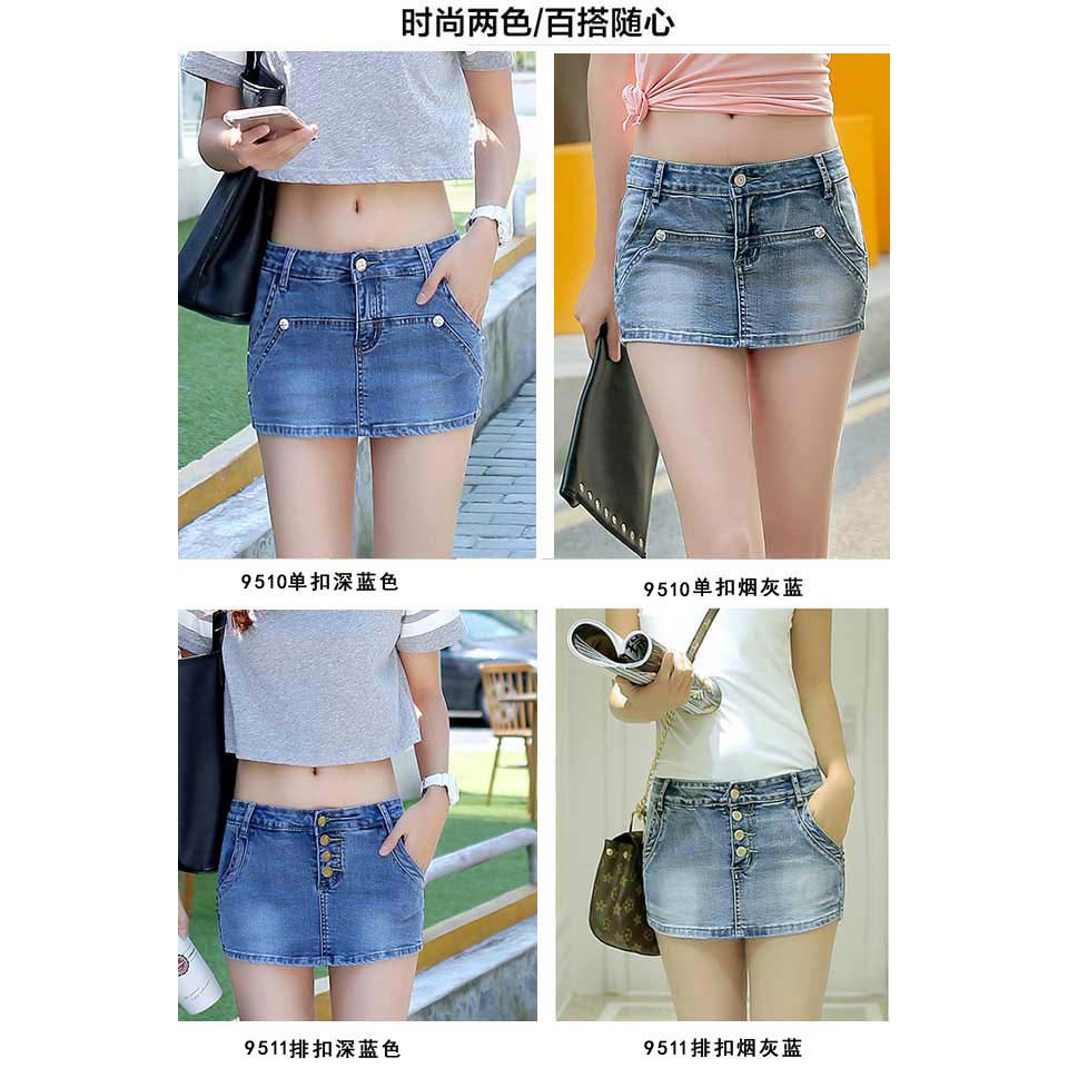 Quần Short Jean Giả Váy Lưng Cao Co Giãn Thời Trang Cho Nữ