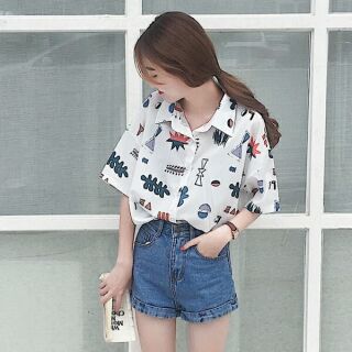 [ oder ] áo sơmi ulzzang họa tiết tay lỡ kèm ảnh thật
