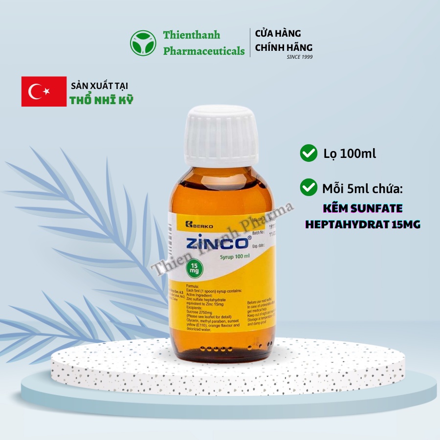 Siro ZINCO 100ml  - Bổ sung Kẽm Tăng Cường Đề Kháng - Thiên Thành Pharmaceuticals