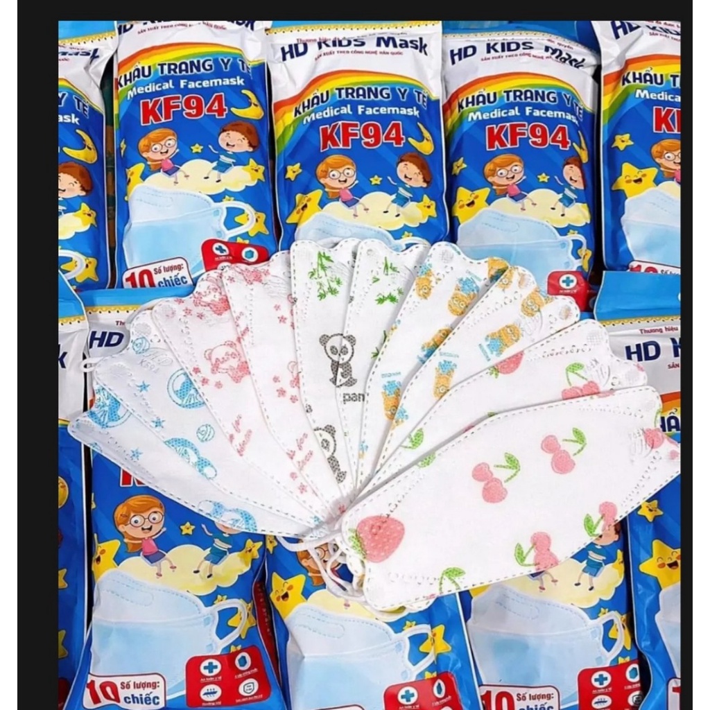 Sỉ 100 cái khẩu trang KF94 In hình hoạt hình cho bé 5-10 Tuổi