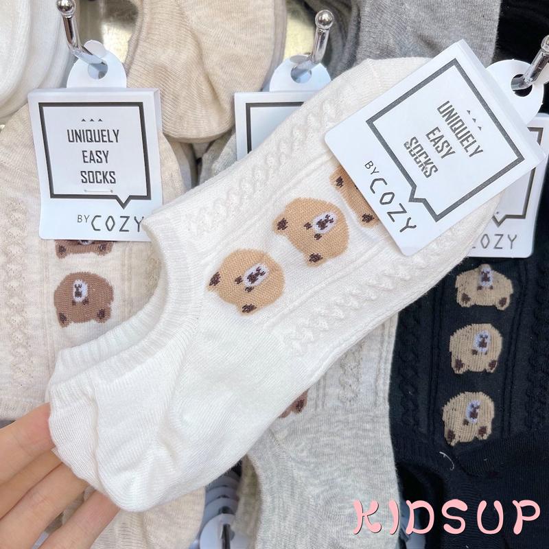 Tất cổ thấp in hình đầu gấu hoạt hình dễ thương cho nữ