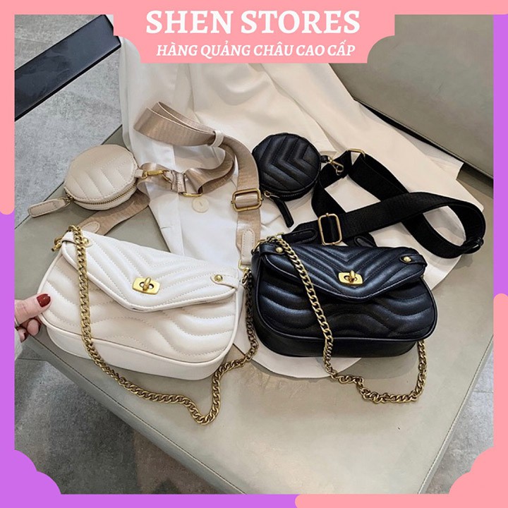 Túi xách nữ trần chỉ nắp V, túi đeo chéo da mềm cao cấp đi chơi, đi làm công sở  - SHEN STORE T0416