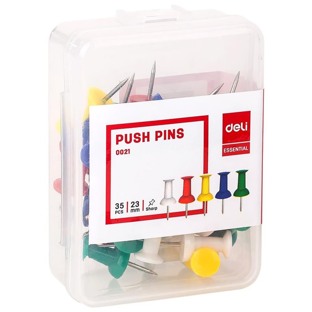 Ghim Màu Cắm Bảng Deli, Đinh Mũ Hộp 35 Cái - Cố Định Giấy Chắc Chắn, Sử Dụng Dễ Dàng Và An Toàn - E0021