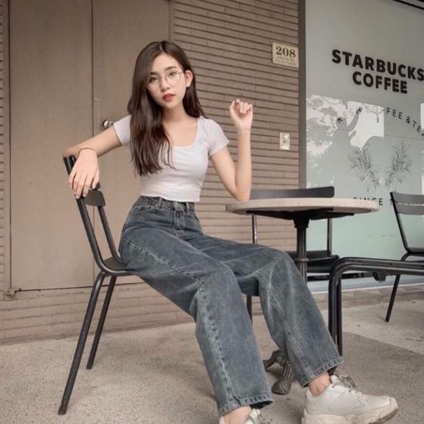 Quần jean nữ FLAKY SHOP cao cấp - Quần jean ống rộng lưng cao kiểu dáng basic dễ phối đồ | BigBuy360 - bigbuy360.vn