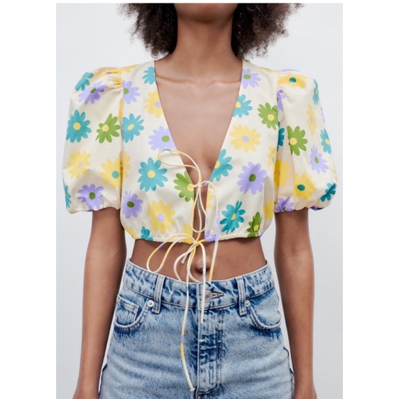 Áo tay ngắn bồng cột nơ kèm ảnh thật