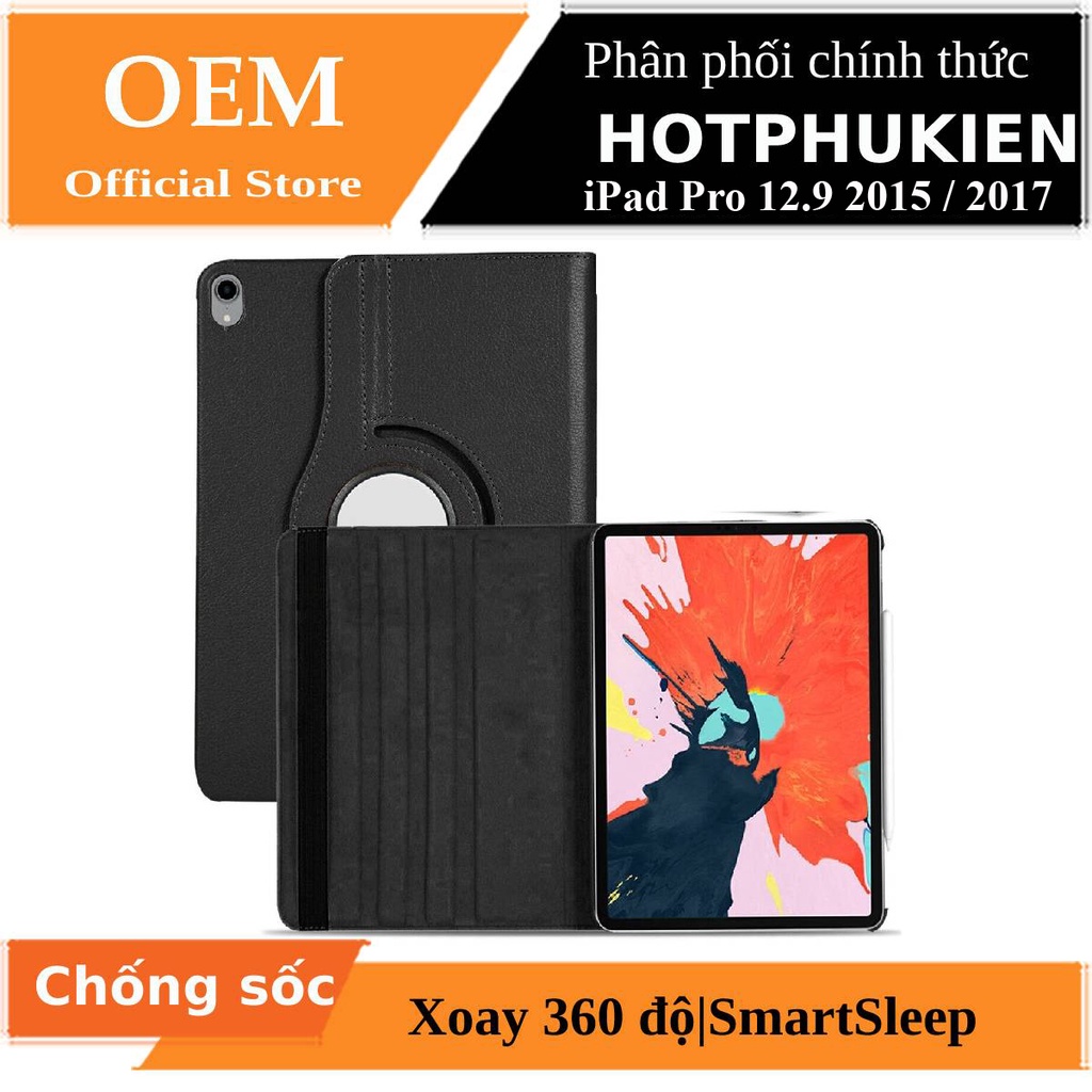 Bao da iPad Pro 12.9 2015 / Pro 12.9 2017 xoay 360 độ chống bụi chấm thấm tiện lợi - Hàng nhập khẩu