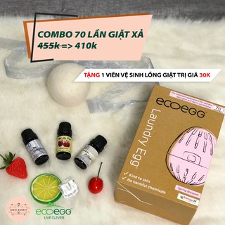 Combo giặt xả trứng giặt 70 lần Ecoegg và tinh dầu, bóng len mềm vải