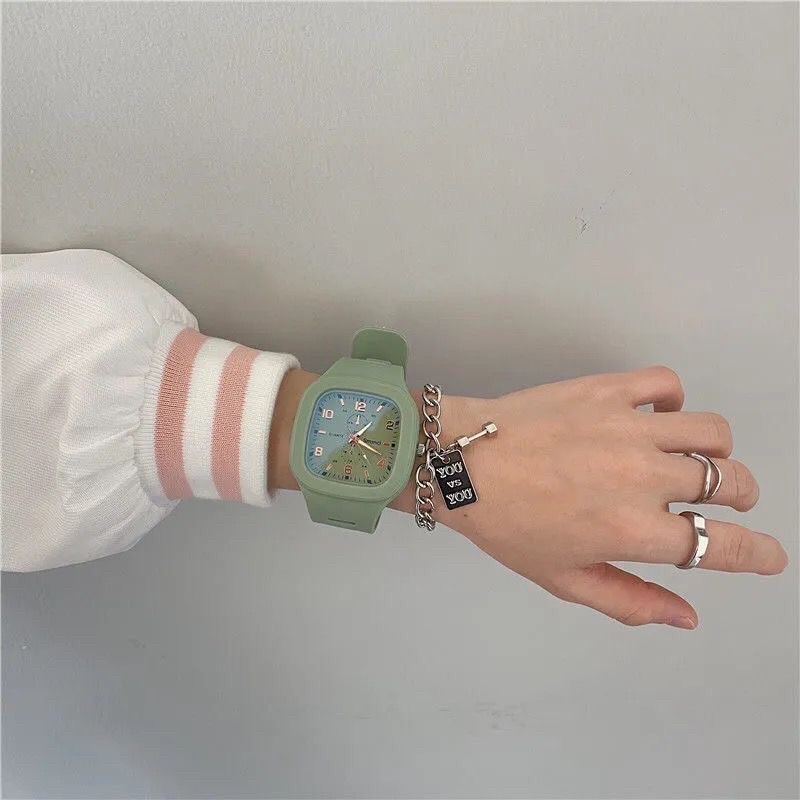 Đồng hồ nữ Ulzzang dây su mềm tặng kèm vòng tay