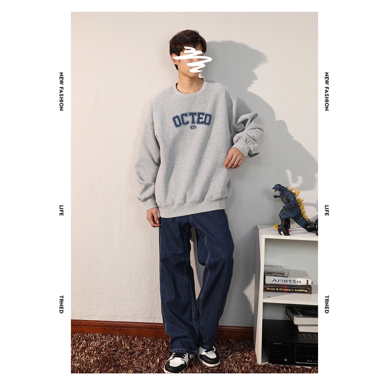 (Hot Trend ) Áo SWEATER Cổ Tròn Phong Cách OCTEO Trẻ Trung Chàng Trai Mùa Thu, Nỉ Ngoại Siêu Dày Dặn Thiết Kế Lịch Sự