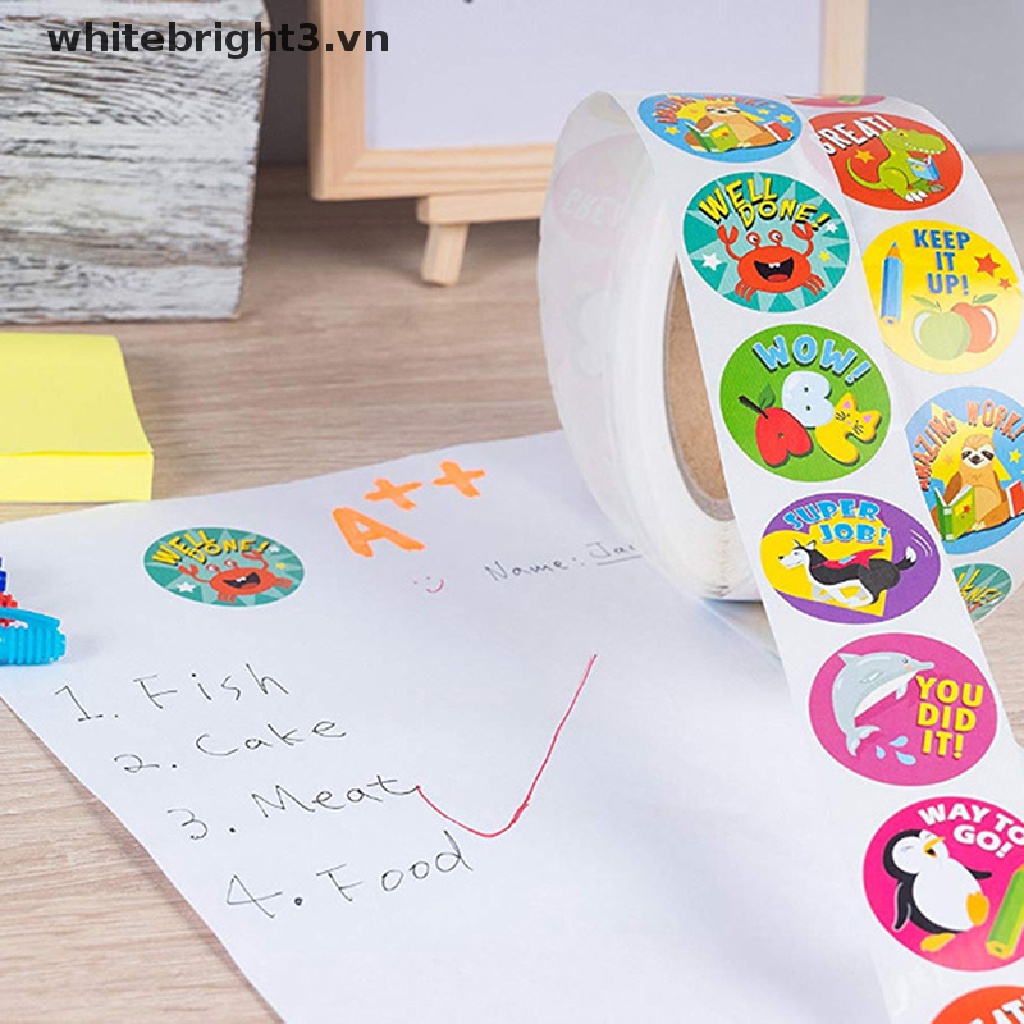 Cuộn 500 Miếng Dán Khen Thưởng Hình Động Vật Dễ Thương