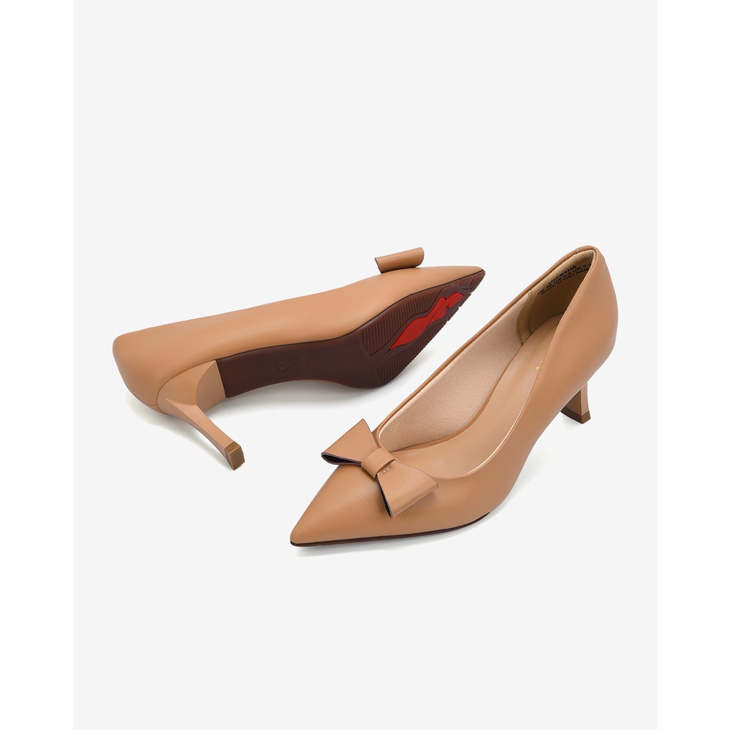 Giày cao gót nữ Đông Hải thiết kê mũi nhọn  đính nơ da thanh lịch gót cao 7cm tôn dáng -  G81H8