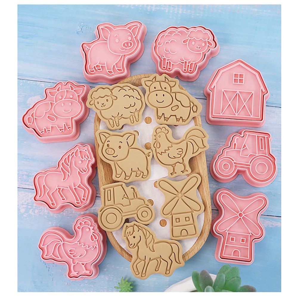 Set 8 Khuôn Nhấn Bánh Quy Bằng Nhựa Hình Động Vật Hoạt Hình