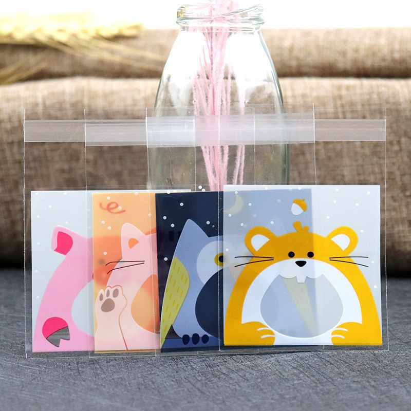 Set 100 túi opp tự dính size 10x10x3, túi hoạt hình dán miệng, gói bánh, gói quà tặng khách hàng