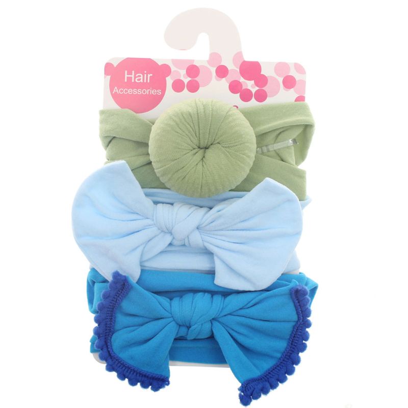 Set 3 băng đô turban cài tóc bằng nylon phối nơ cho bé gáI