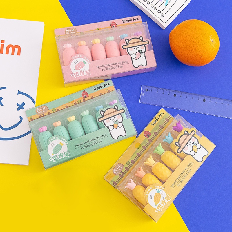 Set 6 Bút Dạ Quang Hình Cà Rốt Hoạt Hình Dễ Thương