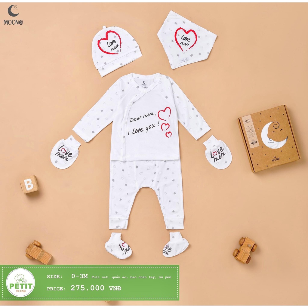 [CHÍNH HÃNG] Moon@ Moona 2022 set quần áo/body sơ sinh bao gồm cả phụ kiện chất liệu petit siêu mát