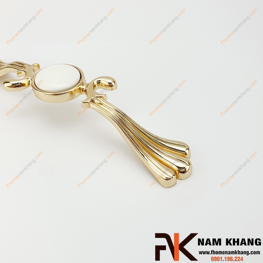 Tay nắm tủ sứ trắng vàng NK020L-TV