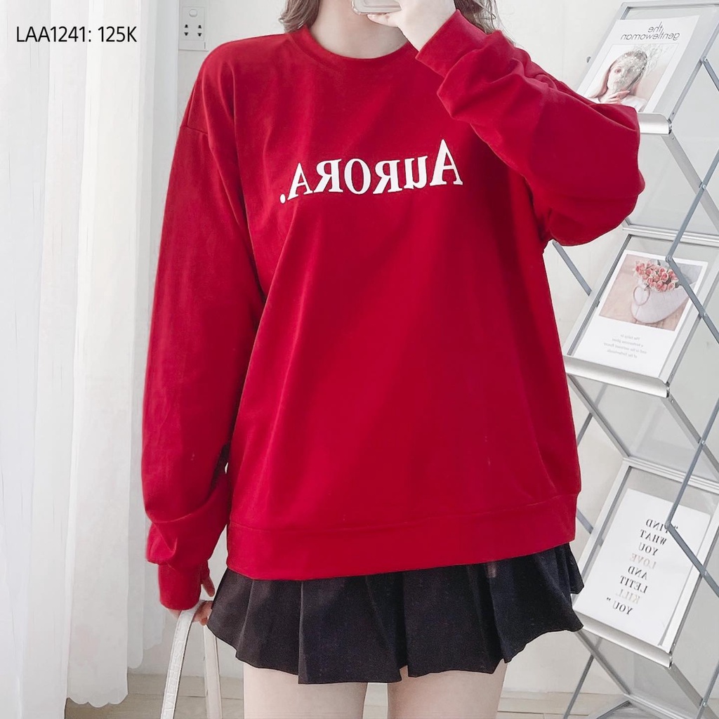 Áo hoodie nữ cổ tròn tay dài bo đỏ da cá CHIBEST LAA1241 | BigBuy360 - bigbuy360.vn