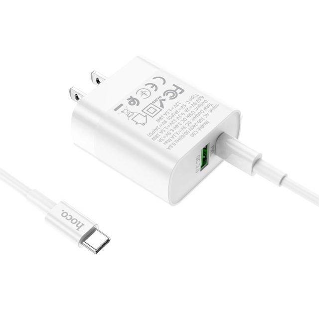 Bộ Cốc sạc 2 cổng USB và PD kèm Cáp sạc Type-C to Type-C Hoco C80 QC3.0 và PD 20W