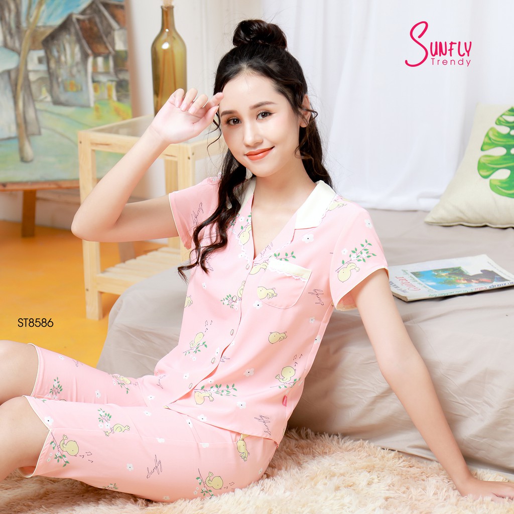 [Mã FAMALLT5 giảm 15% đơn 150k] Bộ pijamas mặc nhà Sunfly áo cộc, quần lửng - ST8586