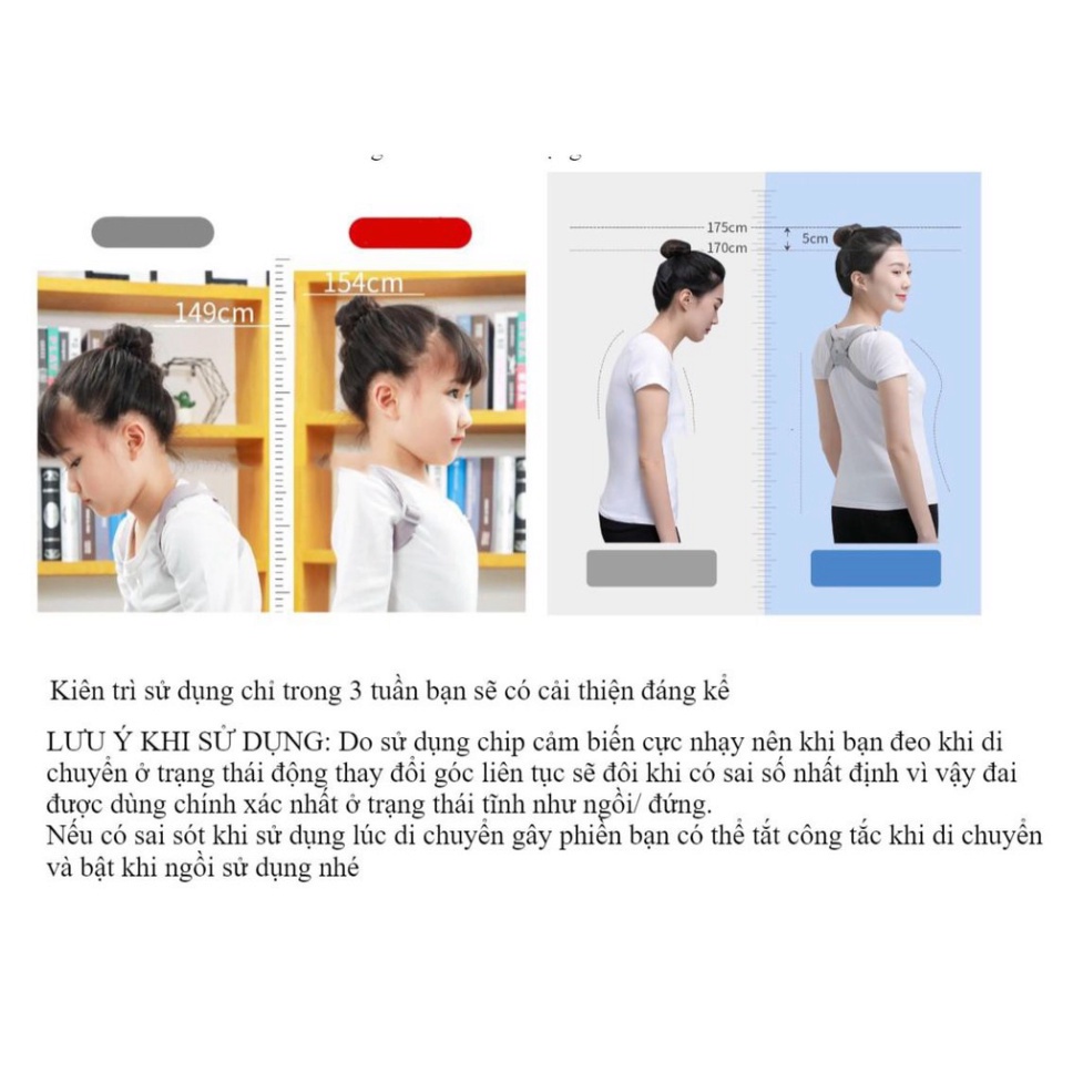 Đai chống gù lưng học sinh người lớn và trẻ em cảm biến báo rung ngồi sai tư thế