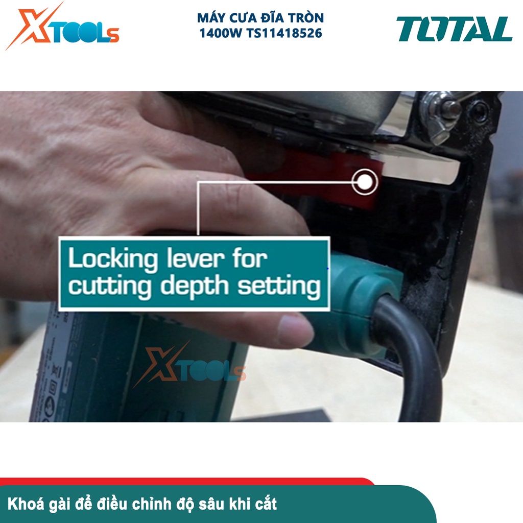 Máy cưa đĩa tròn TOTAL TS11418526, đĩa cưa 185x20mm, khả năng cắt: 45 độ: 44mm &amp; 90 độ: 65mm [CHÍNH HÃNG][XTOOLS]