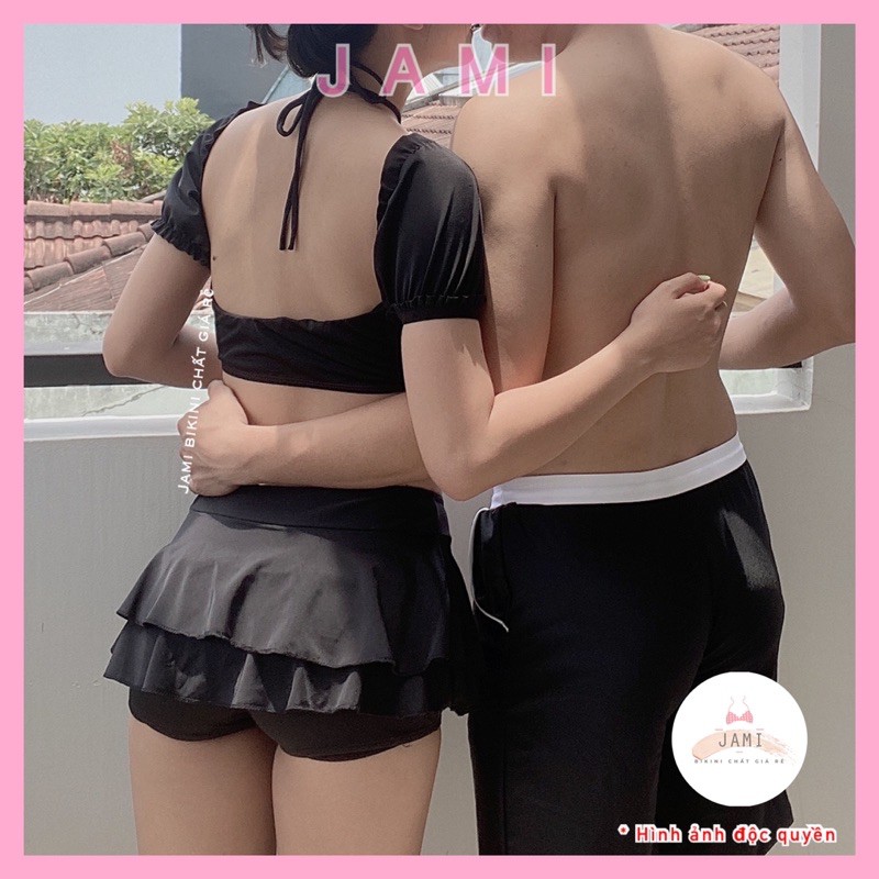 ĐỒ BƠI ĐÔI COUPLE NAM NỮ ÁO VÁY TẦNG QUẦN BƠI NAM ĐI BIỂN THUN LẠNH CAO CẤP MẪU ĐỘC QUYỀN JAMI - CP03