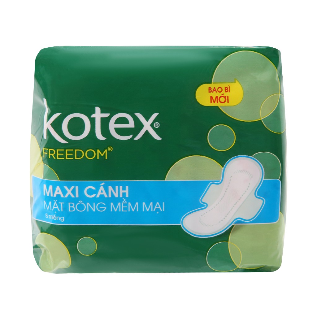 Lốc 8 gói Băng vệ sinh Kotex Freedom mặt bông mềm mại có cánh 8 miếng