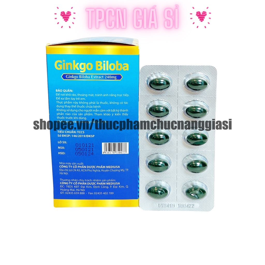 Viên uống bổ não GINKGO 240 giúp tăng cường trí nhớ, tăng tuần hoàn máu não, ngừa tai biến – HỘP 100 viên (Xanh Dương)