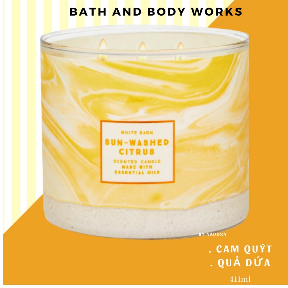 [BILL MỸ] NẾN THƠM THƯ GIÃN BATH AND BODY WORK WHITE BARN 3 BẤC MÙI SUN-WASHED CITRUS