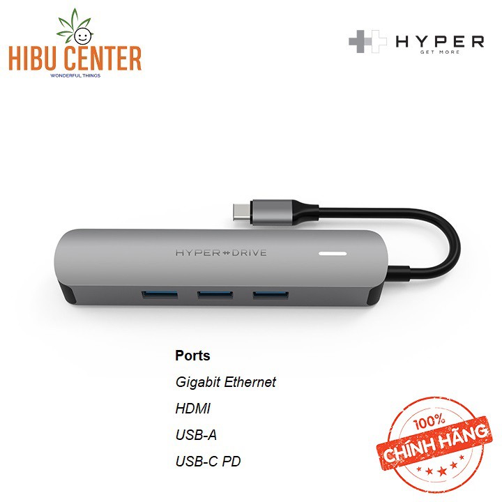 [Cho Macbook] Hub USB-C Cổng chuyển HyperDrive 4K HDMI 6-in-1 GN233B - Follow HIBUCENTER Giảm 5%