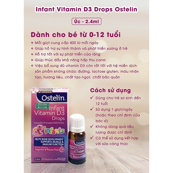 Vitamin D3 ostelin Úc cho bé sơ sinh 0m