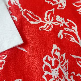 Áo dài linen hoa đỏ