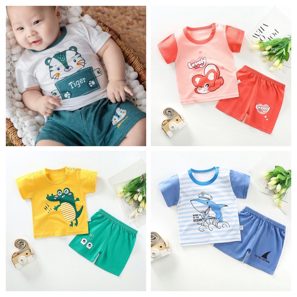 Bộ cộc tay bé trai bé gái minkymom chính hãng vải thun lạnh dệt cao cấp mêm co giãn thấm hút mồ hôi quần áo trẻ em