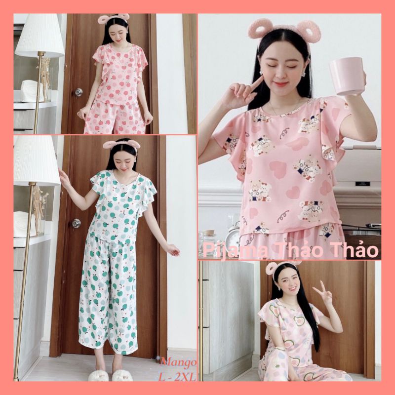 Đồ Bộ Mặc Nhà Lụa Mango Cao Cấp Quần Lửng 9 Tấc Tay Cánh Tiên🌸Hàng Có Size